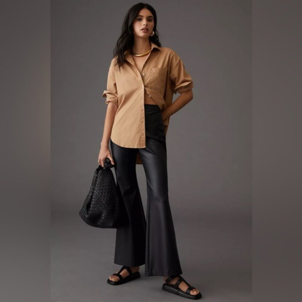 Anthropologie Hutch FAUX LEATHER Pants Flare Black Size 4